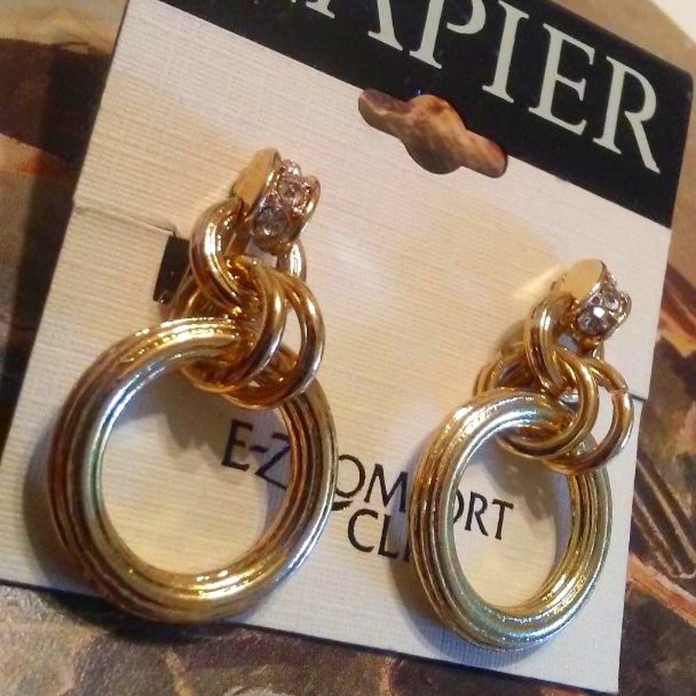 Gold Tone Simulated Stone Small Drop Clip-On Earri